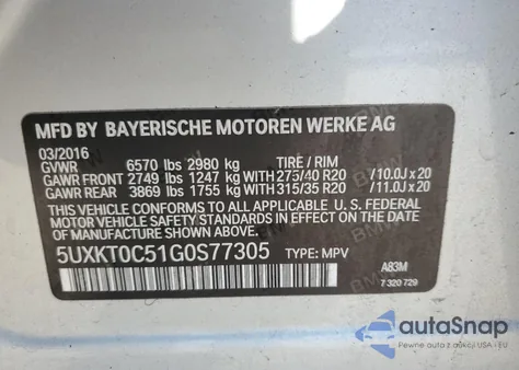 2016 BMW X5 Xdr40E из США, поврежденный, VIN 5UXKT0C51G0S77305